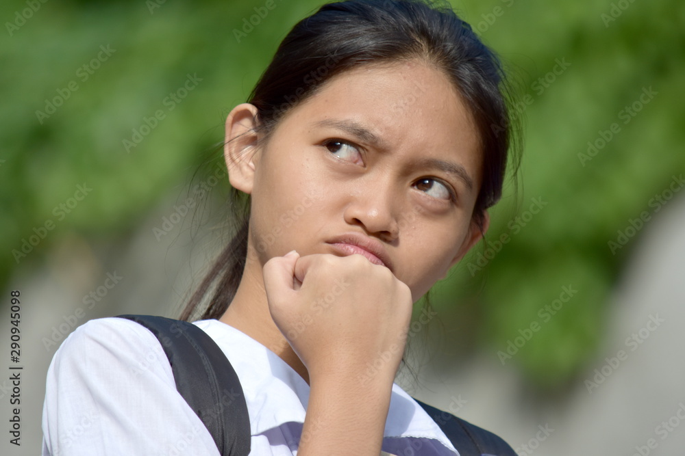 Minority Student Teenager School Girl And Confusion Minority Student Teenager School Girl And Confusion