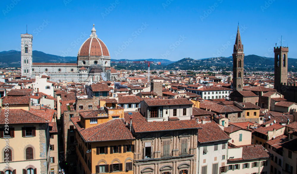 Spectacular view of the roofs of Florence and its cathedral from the Tower of Palazzo Vecchio
