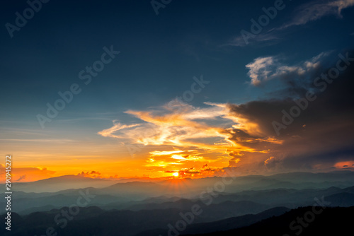 Majestic mountains landscape in sunset sky with clouds , Chiang mai , Thailand