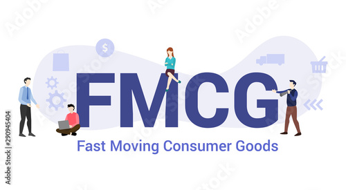 fmcg fast moving consumer goods concept with big word or text and team people with modern flat style - vector