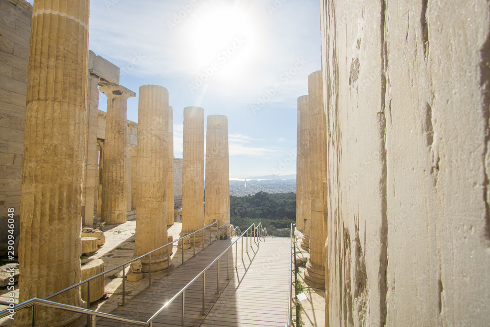 The acropolis hill in Athens Greece at night , this iconic Parthenon is