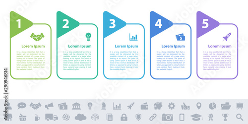 Business infographic design template with 5 steps or options using for process diagram, workflow layout, flow chart, infograph and banner