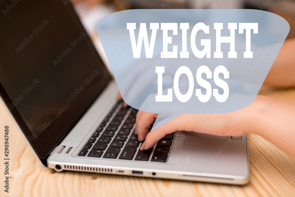 Conceptual hand writing showing Weight Loss. Concept meaning Decrease in Body Fluid Muscle Mass Reduce Fat Dispose Tissue woman with laptop smartphone and office supplies technology Conceptual hand writing showing Weight Loss. Concept meaning Decrease in Body Fluid Muscle Mass Reduce Fat Dispose Tissue woman with laptop smartphone and office supplies technology