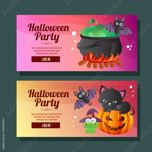 halloween banner horizontal frog bat cat