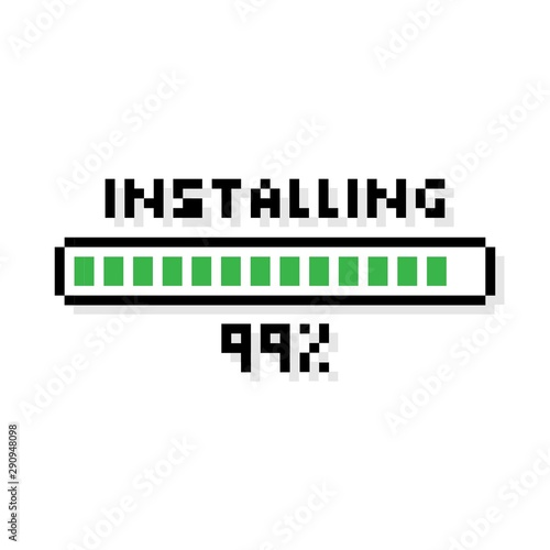 Pixel art Installing green loading bar with loading status 99 percent - isolated vector illustration