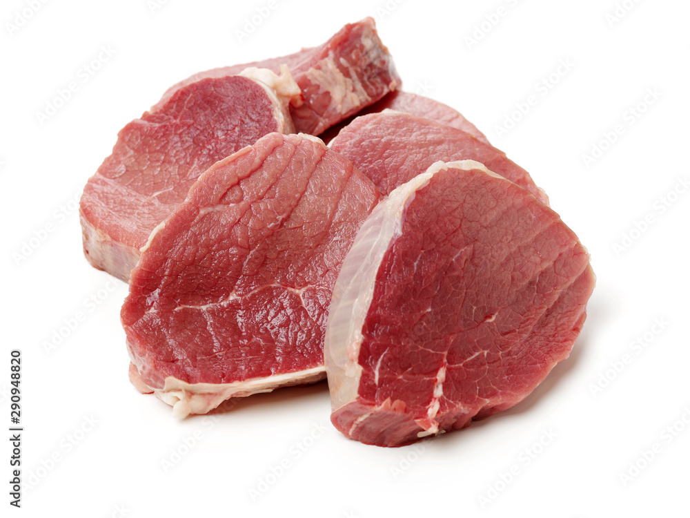 Fresh raw beef isolated on white background. Nobody, beautiful. Fresh raw beef isolated on white background. Nobody, beautiful.