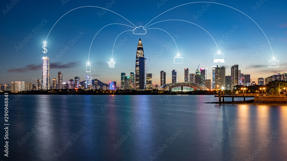 shenzhen city skyline and Mobile Communication Concept