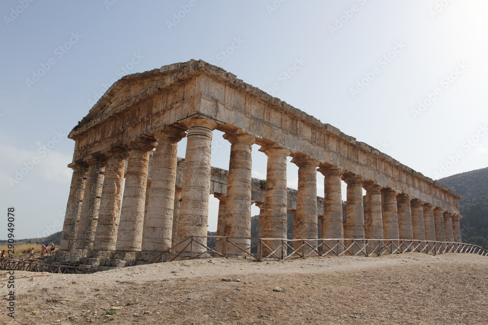 Calatafimi Segesta, Italy - 1 July 2016: The Doric style temple in the archaeological park of the ancient city of Segesta