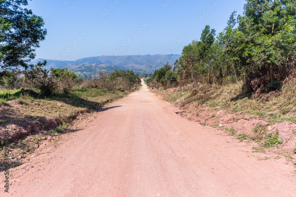 Dirt Road Downhill Route Middle Perspective Rural Contryside Dirt Road Downhill Route Middle Perspective Rural Contryside