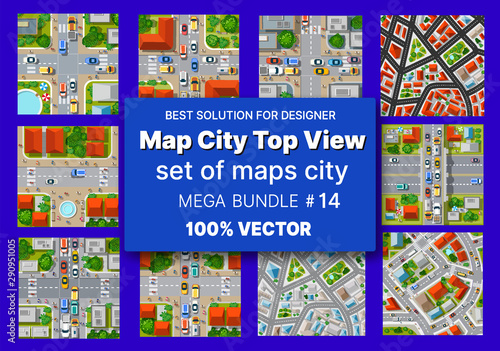 Map city top view set architecture design