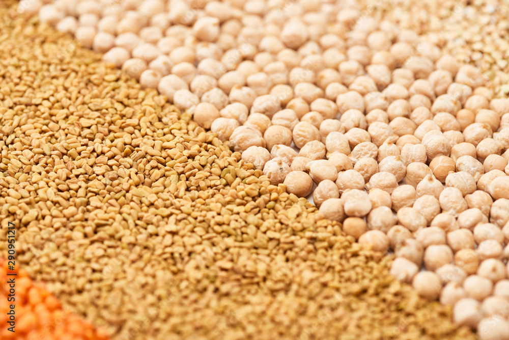 close up view of assorted dry grains and chickpea close up view of assorted dry grains and chickpea