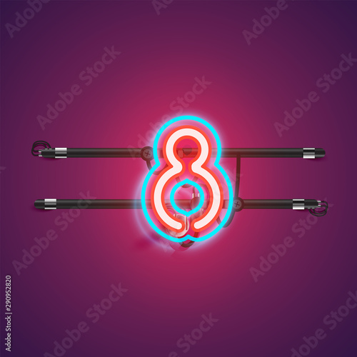 Realistic glowing double neon charcter from a fontset, vector illustration