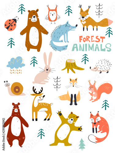 Vector woodland animals character, great for scrapbook,cute and sweet animals. Fall Floral Forest Design Elements.