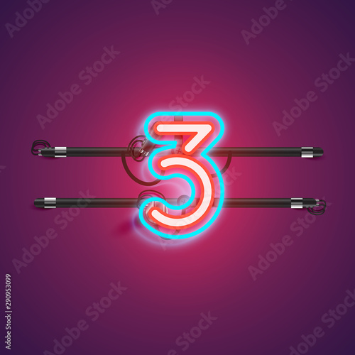 Realistic glowing double neon charcter from a fontset, vector illustration