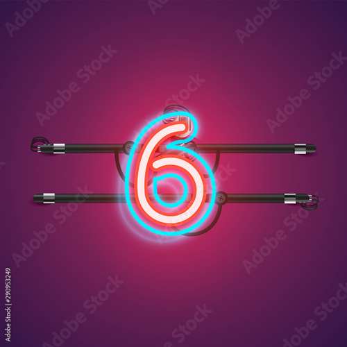 Realistic glowing double neon charcter from a fontset, vector illustration