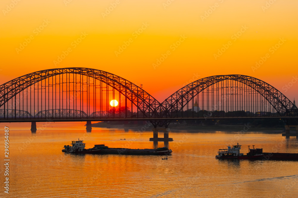 bridge over the river  sunset