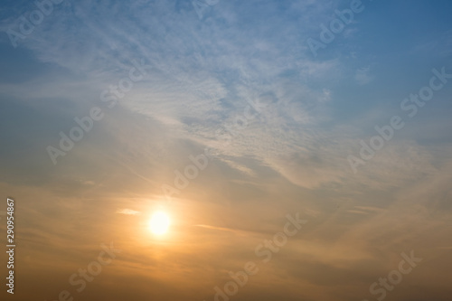 Fototapeta Naklejka Na Ścianę i Meble -  Beautiful sunset in the sky with clouds. Golden  hour.