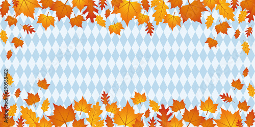 autumn falling leaves on blue bavaria flag background vector illustration EPS10