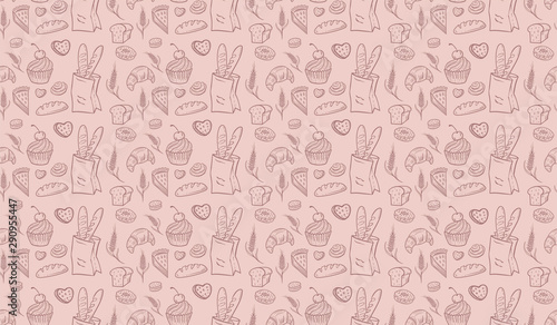 seamless pattern with bakery products hand-drawn