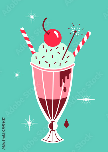 milkshake with cherry on top and straws