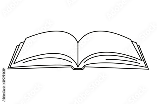 Line art black and white open book