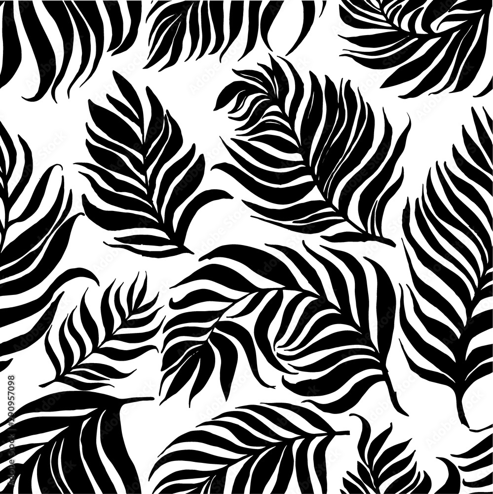 Fototapeta Seamless pattern with palm dypsis leaves. Seamless summer palm dypsis leaves tropical fabric design. Dypsis lutescens seamless pattern.