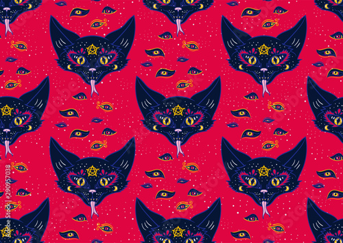 seamless pattern with a demon cat