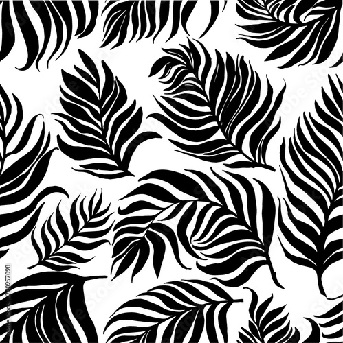 Seamless pattern with palm dypsis leaves. Seamless summer palm dypsis leaves tropical fabric design. Dypsis lutescens seamless pattern.