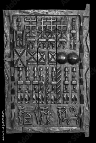 African Dogon Granary window hand carved in wood.