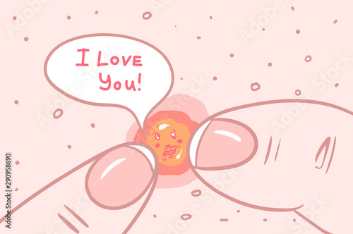 fingers squeeze pimples, funny illustration