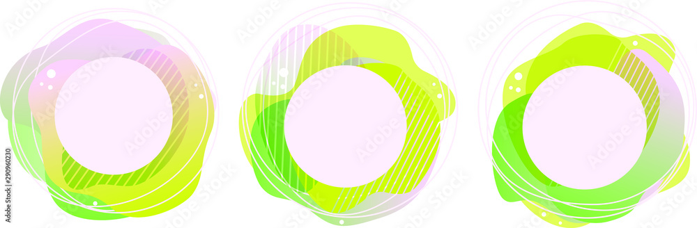 Set of banner elements with dynamic liquid shape and blank space in center. template design with light green, yellow and pink colours. Abstract shapes composition. Set of banner elements with dynamic liquid shape and blank space in center. template design with light green, yellow and pink colours. Abstract shapes composition.