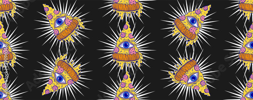 seamless pattern pizza with an eye