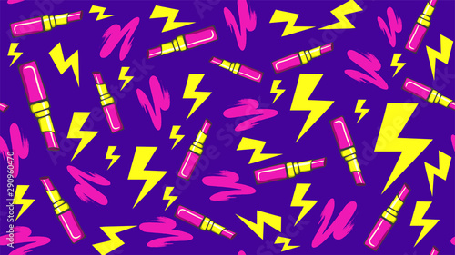 seamless pattern with lipsticks and lightning