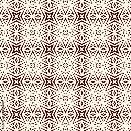 Outline seamless pattern with geometric figures. Repeated stylized stars abstract background. Ethnic and tribal motif