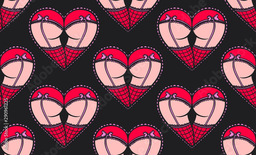 seamless pattern heart with butt in underwear and stockings,