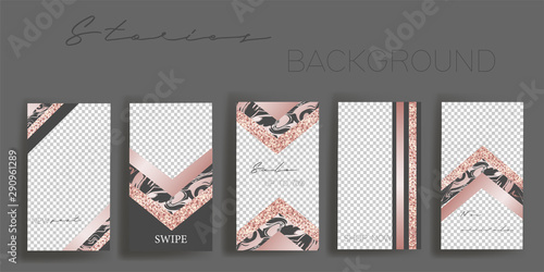 Instagram stories frame templates. Vector background. Mockup for social media banner. pink and grey abstract marble layout design.