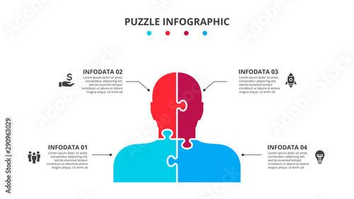 Puzzle vector human silhouette infographics. Businecc concept for chart, diagram, web design, or presentation with 4 options.