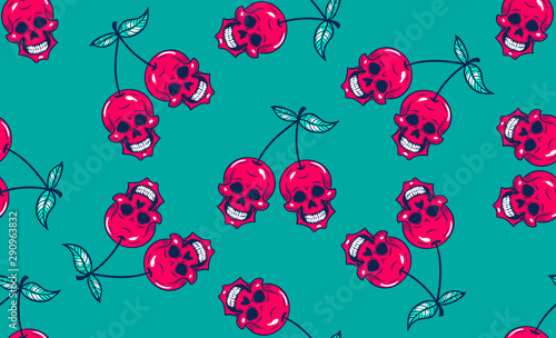 seamless pattern sweet cherry skull