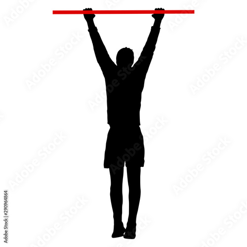 Man doing pull-ups silhouette on a white background