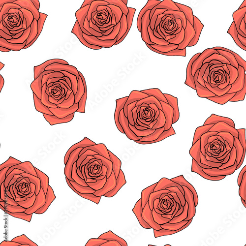 Hand drawn doodle style rose flowers seamless pattern