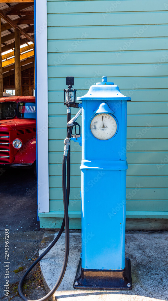 Retro gas station, Founders Park, Nelson, New Zealand. Vertical. Retro gas station, Founders Park, Nelson, New Zealand. Vertical.
