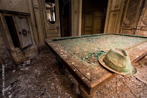 Photography Wide angle shot of the interior of an old and abandoned gentry countryhouse, wit