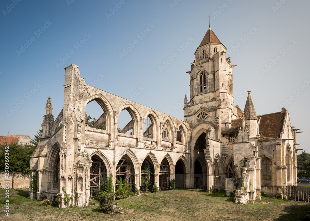 Remains of an ancient and abandoned gothic cathedral in northern france