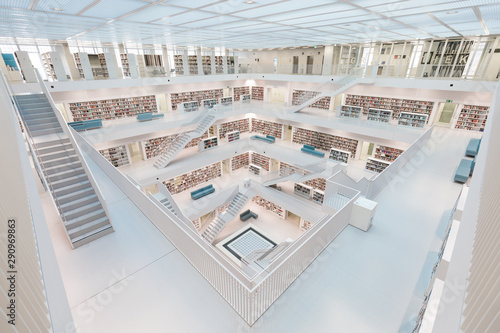 Wallpaper Mural Symmetrical shot of the white interior of a moden library Torontodigital.ca