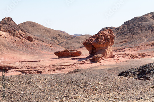 Desert mountains with an interesting geological formation on the front  Timna park  Israel