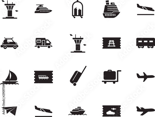 holiday vector icon set such as: caravan, price, company, family, regatta, sail, yachting, circle, track, passenger, art, box, carriage, sailboat, van, motorhome, roof, railroad, camping, sport