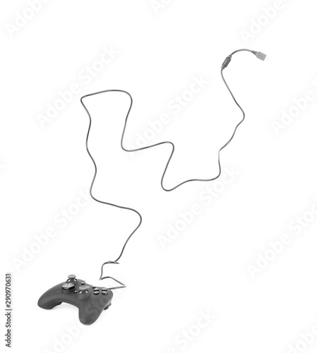 Gamepad with wire on a white background