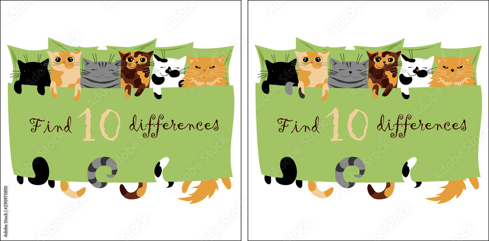 find 10 differences. vector image of cute cats for development. picture for children