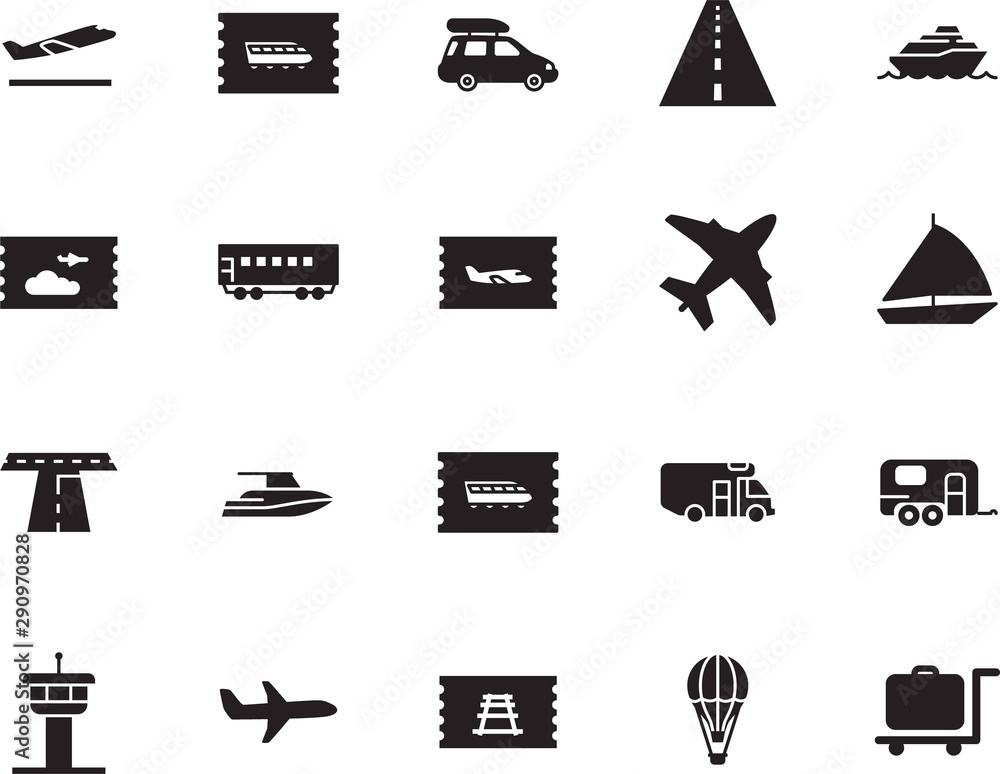 holiday vector icon set such as: camp, sport, mobile, take, cart, roof, terminal, start, view, wagon, track, cruiser, wind, trolley, sail, nautical, off, airways, fun, metal, family, architecture