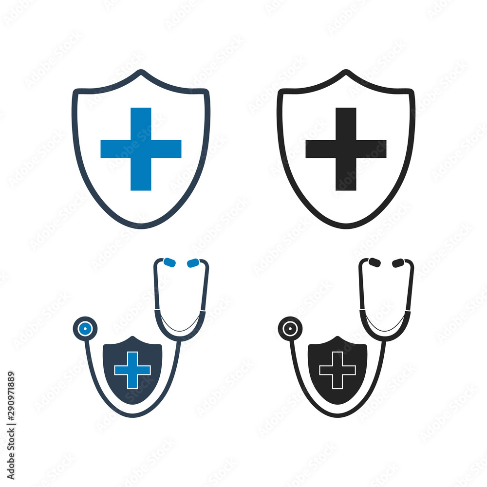 Fototapeta premium Medical Shield, Insurance Icon Set. Flat style vector EPS.